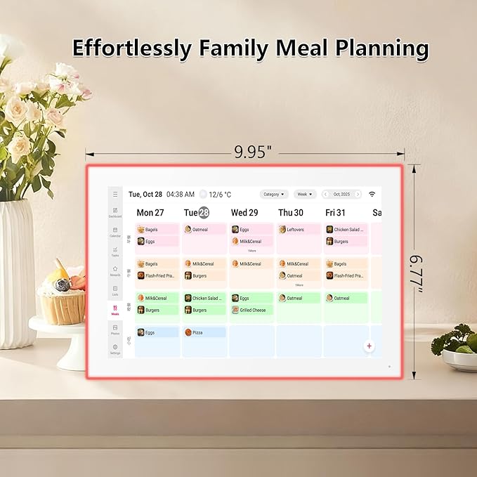 Moonka 10.1" Wall Planner Digital Calendar & Chore Chart with LED Reminder Light, Smart Full HD Touchscreen Interactive Display for Family Schedules, Meal Planner, To Do List, Great for Organizing Your 2026 Calendar