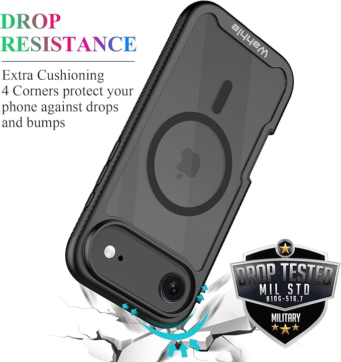 wahhle Case Compatible with iPhone 17 Air, Built in Screen Protector Full Body Shockproof Slim Fit Bumper Protective Phone Cover Men Women 6.5“-Black/Clear