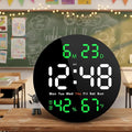 Large Digital Clock for Classroom, Digital Classroom Clocks for Teachers, 10" Round LED Clock with Large Display，Date, Countdown Timer, Remote Control, Temperature, Electric (Green)
