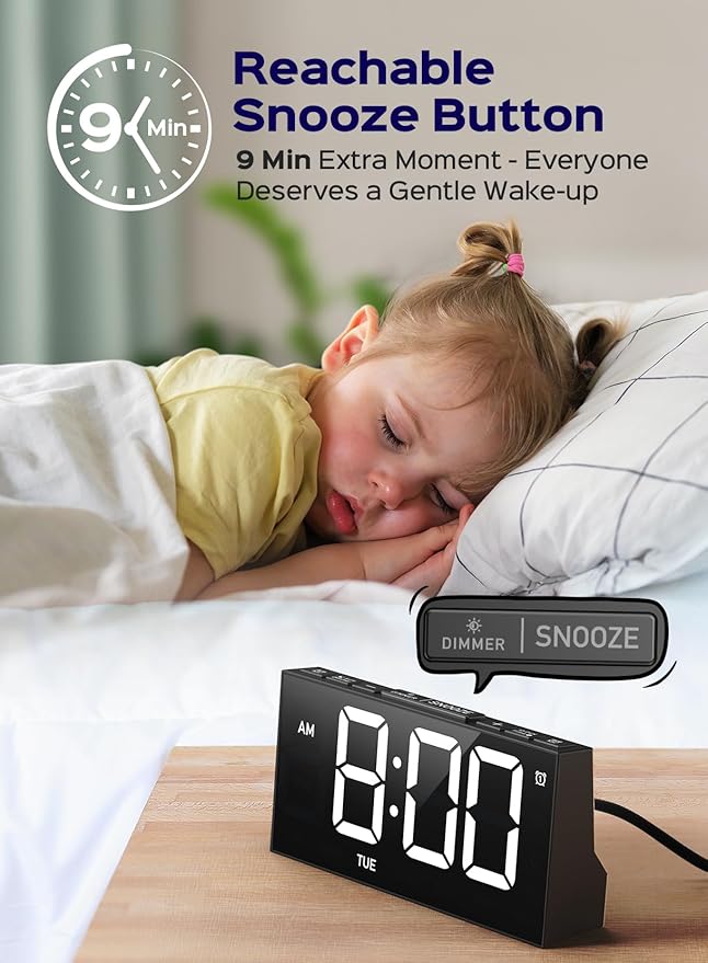 GOLOZA Digital Alarm Clocks for Bedrooms, Digital Clock with 4 Level Brightness +Off, Dual Customizable Alarms, USB Port, Power-Off Memory, Snooze, DST, 12/24H, Desk Clock for Kids Adults Elderly