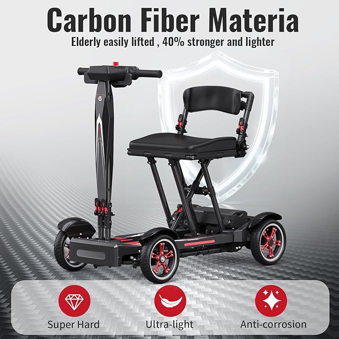 39 Lbs Mobility Scooters for Adults & Seniors Foldable - Lightweight Carbon Fiber Folding Electric Scooter, All-Terrain Powered Wheelchair, Convenient for Travel, Shopping, Airline Approved