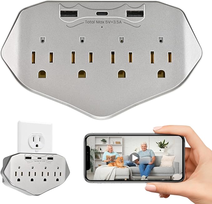 1080P WiFi Security Camera Wall Outlet - Mini Indoor Nanny Cam with Local SD Card Storage（SD Card not Included）, 120° Wide Angle, No Battery Needed Plug-in Camera for Baby/Pet/Home Security