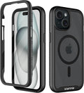 wahhle Compatible with iPhone 15 Case, Magnetic Wireless Charging Built in Screen Protector Full Body Shockproof Slim Fit Bumper Protective Phone Cover 6.1'' Men Women-Black/Clear