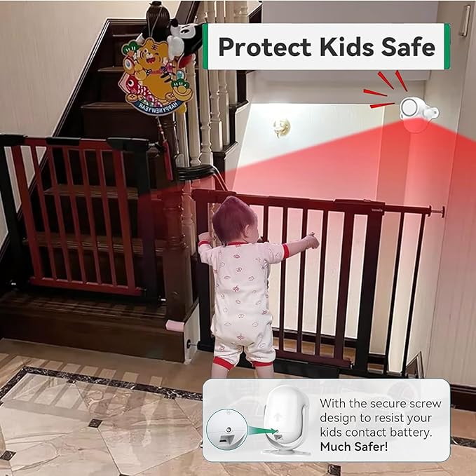 125dB Loud Motion Sensor Alarm with 328ft Remote Control (40ft PIR Detector, 3*AA Batteries), Indoor Wireless Infrared Security Motion Detector with Siren for Home/Shed, White