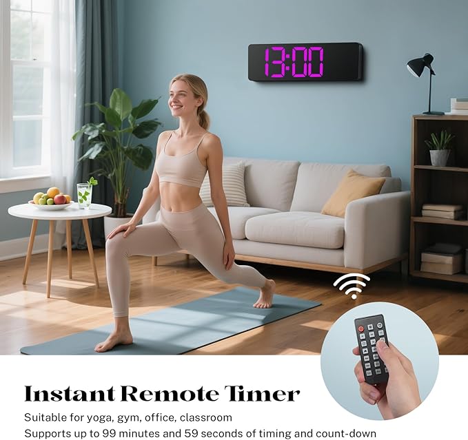 Digital Clock Large Display, 16" Large Digital Wall Clock for Classroom, Led Big Wall Clocks with Remote Control,Date,Week,Alarm,Temp,Night Light for Bedroom,Living Room,Gym,Office