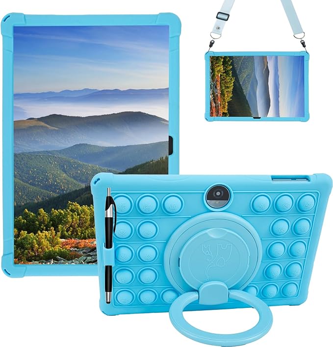 Silicone Tablet Case 360 Rotating Stand/Handle and Shoulder Strap Stylus Pen Soft Cover Compatible with COLORROOM/TUOHAITIME/JIKOCXN/WXUNJA C5 11 inch SkyBlue