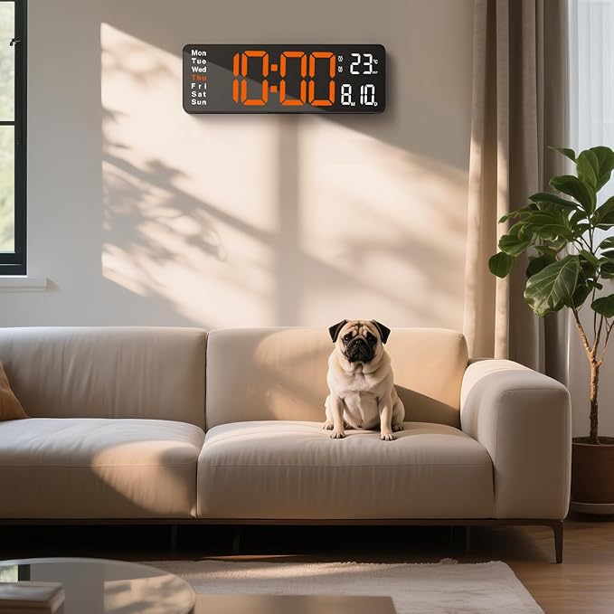 16" Large Digital Wall Clock with Remote Control, Large Display LED Clock for Classroom, Bedroom, Living Room, Gym, Office, Garage with Date, Week, Alarm, Temp, Night Light