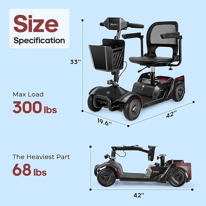 NFC One-Touch Keyless Unlock 4-Wheel Foldable Mobility Scooter for Seniors & Adults, 15 Mile Range, 3.7 MPH, Removable Battery, Digital Display, 300 lb Capacity, Black