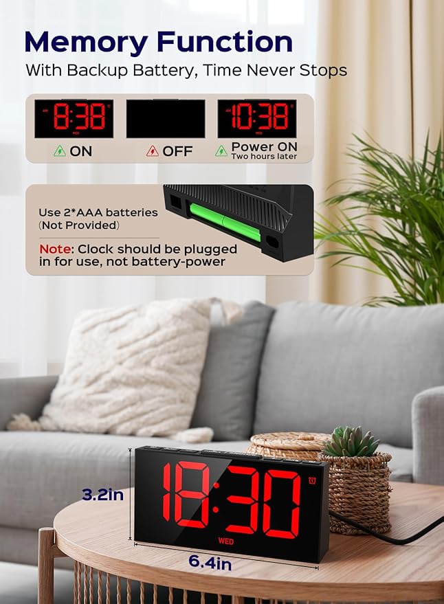 GOLOZA Digital Alarm Clocks for Bedrooms, Digital Clock with 4 Level Brightness +Off, Dual Customizable Alarms, USB Port, Power-Off Memory, Snooze, DST, 12/24H, Desk Clock for Kids Adults Elderly