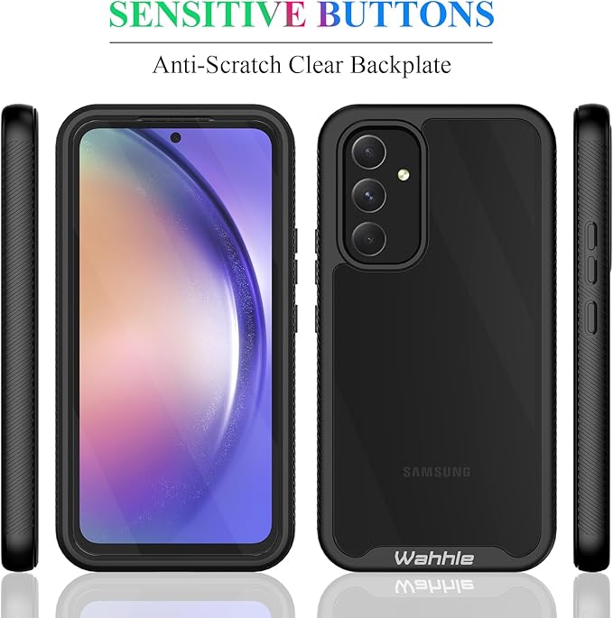 wahhle Compatible with Samsung Galaxy A54 Case, Built in Screen Protector Full Body Shockproof Slim Fit Bumper Protective Phone Cover for Samsung A54 5G Men Women-Black/Clear