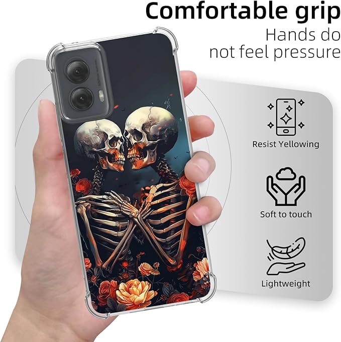 for Motorola G Power 5G 2024 Clear Phone Case, Lightweight Transparent TPU, Skulls Loves Shockproof Four Corner Anti-Fall Case 6.7" for Moto G Power 5G, Screen Protector Film