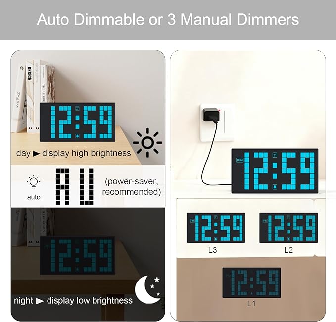 KWANWA Digital Alarm Clock with Auto-Dimmable LED Display, Weekend Alarm Mode, Battery Backup, DST Switch, 12/24H Format – Small Bedroom Clock for Desk, Nightstand, Kids, Seniors