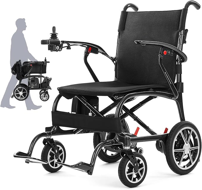 25.5lbs Carbon Fiber Electric Wheelchair for Adults, Lightweight Foldable Travel Power Wheelchair, Portable Motorized Wheelchairs, Airline Approved, Black
