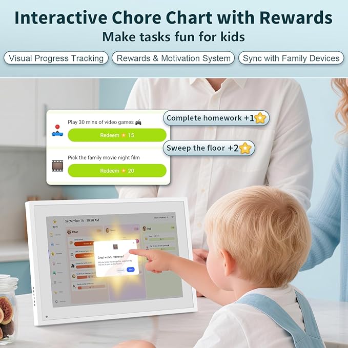 Canupdog 10.1 inch Digital Calendar & Chore Chart, Smart Touchscreen Interactive Display for Family Schedules, Easy to Organizing and Planning for Home and Office