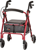 NOVA GetGo Petite Narrow Rollator Walker for Seniors, Lightweight Folding Rolling Walker with Seat, Lock N Load for Easy Transport & Storage, Adjustable Fit 4'10"–5'4", Red
