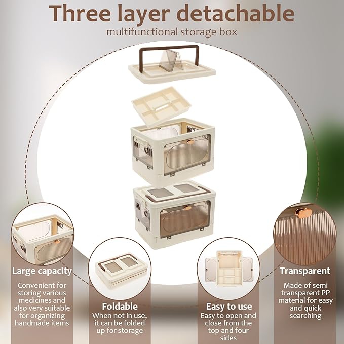 3-Tier Medicine Organizer - Portable Medicine Storage Box Cabinet with Handle, Large Capacity Collapsible First Aid Box with Wheels, Removable Tray Multipurpose Pill Container for Home
