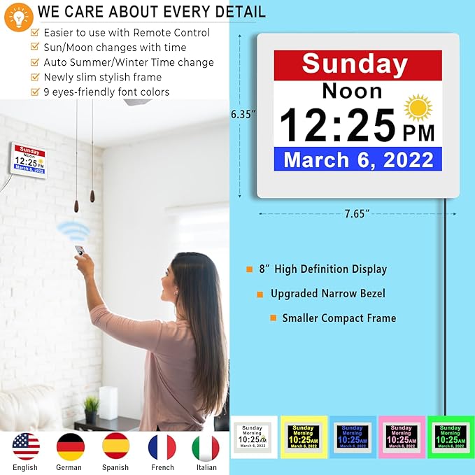 Véfaîî 30 Alarms Extra Large Digital Clock with Auto DST, 6 Display Modes, 20 Custom Reminders, 10-Level Auto Dimmer, AM/PM- Perfect Organizer for Home & School