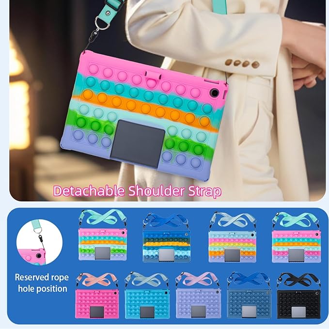 Silicone Tablet Case with Shoulder Strap Built in Pen Holder and Stylus Pen Lightweight Soft Cute Cover Compatible with Lenovo Tab Plus 11.5 Deepblue