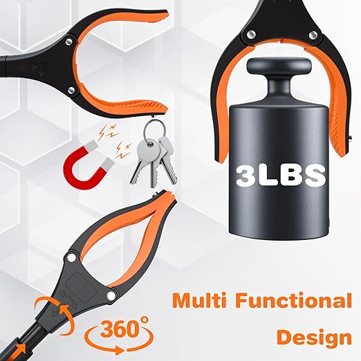 3 Pack Grabber Reacher Tool for Seniors, 32" Foldable Reacher Grabber Pickup Tool with 360° Rotating Jaw & Magnetic Tip, Lightweight Trash Picker Upper Grabbers for Garden Nabber, Litter Picker