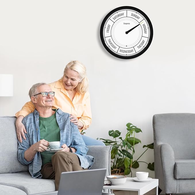 Day of The Week Wall Clock with Night Light - 12" Analog Silent Non-Ticking Clock with LED Night Light, Calendar Day Clock Perfect for Home, Office, and Retirement Gifts