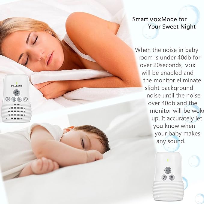Audio Baby Monitor, 2.4GHz Two Way Talk Smart Baby Monitor, Night Light Audio Monitor for Baby Care, Noise Detection, 20 Hours Standby Time