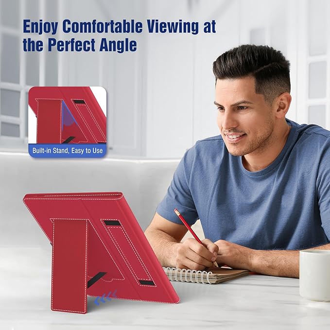 TiMOVO Universal Case for 10.1 Inch Android Tablet with Pen Loop, Lightweight Folding Stand Cover with Hand Strap for All 9.6"-11" Touchscreen Tablet, Dark Red
