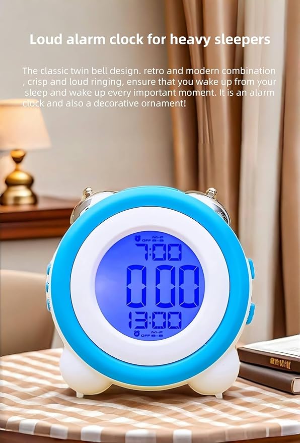 Super Loud Alarm Clock, Twin Bell Battery Operated with Snooze Function, Silent Mode, Backlight Display, Date and Week Calendar, Retro Ringing Design, Suitable for Home Office (Orange)