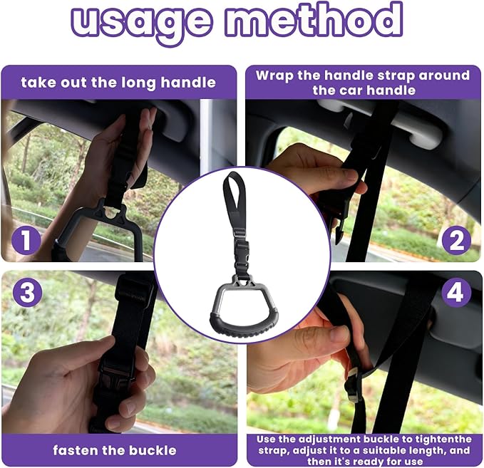 2-in-1 Car Assist Handle Kit | Adjustable Overhead & Backseat Grab Bar with Soft Rubber Grip for Added Support Entering and Exiting Vehicle (4, Grey)