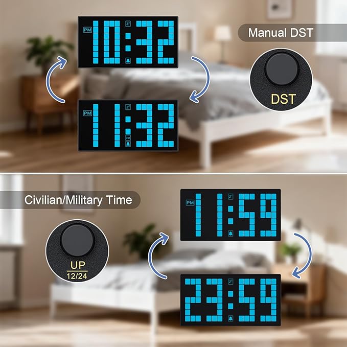 KWANWA Digital Alarm Clock with Auto-Dimmable LED Display, Weekend Alarm Mode, Battery Backup, DST Switch, 12/24H Format – Small Bedroom Clock for Desk, Nightstand, Kids, Seniors