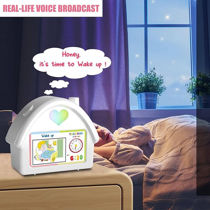 Kids Alarm Clock with 4.3'' HD Digital Screen, Calendar Countdown Ambient Lighting White Noise Remote Control Function Perfect for Kids