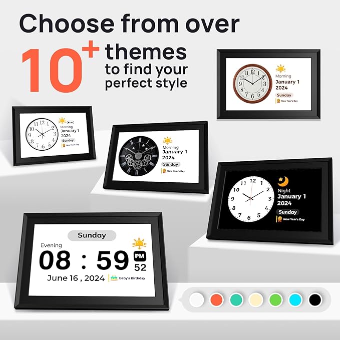 Touchscreen Digital Calendar Day Clock for Seniors 10.1 Inch, Voice Alarm | Medication Reminder | WiFi Accurate Time, Customizable Gift for Elderly or Dementia Alzheimers - Black