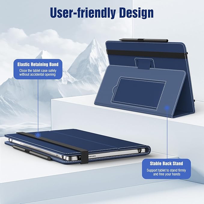 TiMOVO Universal Case for 10.1 Inch Android Tablet with Pen Loop, Lightweight Folding Stand Cover with Hand Strap for All 9.6"-11" Touchscreen Tablet, Navy Blue
