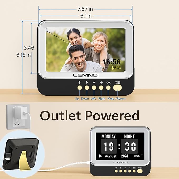 Lemnoi 7 Inch Dementia Clock,Digital Day and Time Clock for Seniors Elderly Memory Loss Alzheimer’s Large Display Date Temp,12 Labels Image & 15 Medicine Alarm Reminder,Auto DST (2025 New)