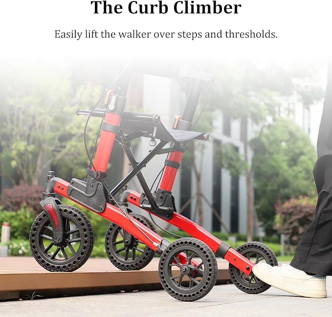 Nihhcune Upright Shopping Cart for Seniors & Adults, All-Terrain Rolling Cart with Padded Seat & Backrest, Heavy Duty Compact Folding Utility Cart with Big Wheels and Adjustable Handle, 300lb Capacity
