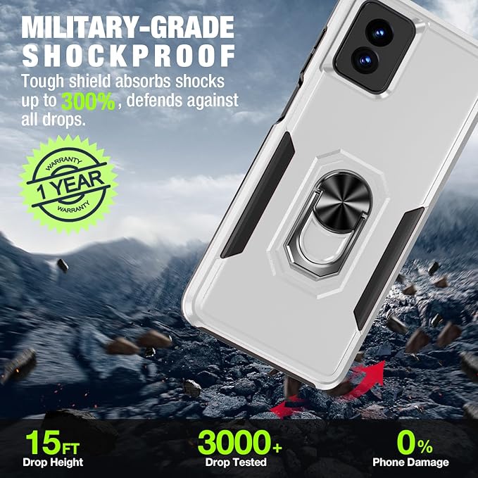 for Motorola Moto G Power 5G 2024 Case (XT2415V) [15 FT Military Grade Drop Protection] with 2X Tempered Glass Screen Protector, Heavy-Duty Shockproof Kickstand Case for Moto G Power 5G 2024 White