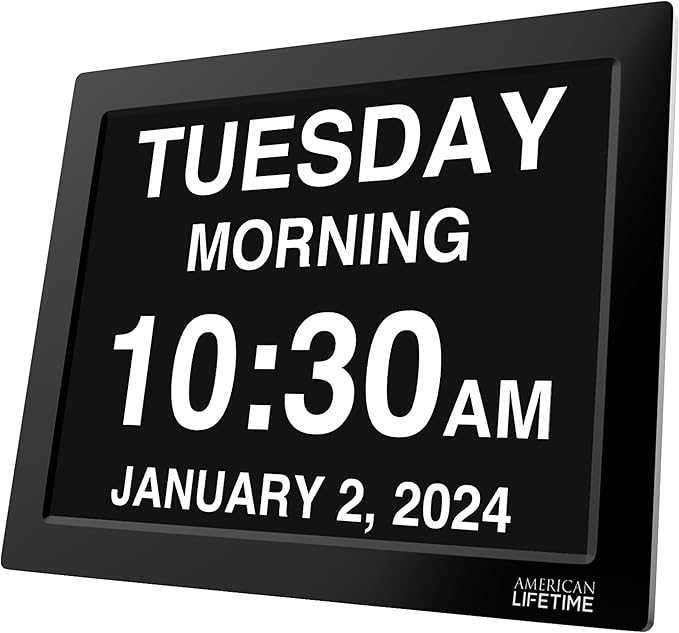 AmericanLifetime 2026 Dementia Clock 15-Inch Large Digital Calendar Custom Alarms for Seniors Black