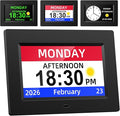 7 Inch Digital Calendar Clock for Seniors, Extra Large Display with Non-Abbreviated Day & Month, Auto-Dimming & Medication Reminders for Vision Impaired (Black)