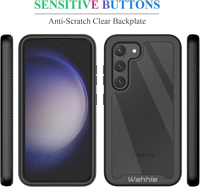 wahhle Compatible with Samsung Galaxy S23 Plus Case, Built in Screen Protector Full Body Shockproof Slim Fit Bumper Protective Phone Cover for Galaxy S23 Plus 5G 6.6'' Men Women-Black/Clear