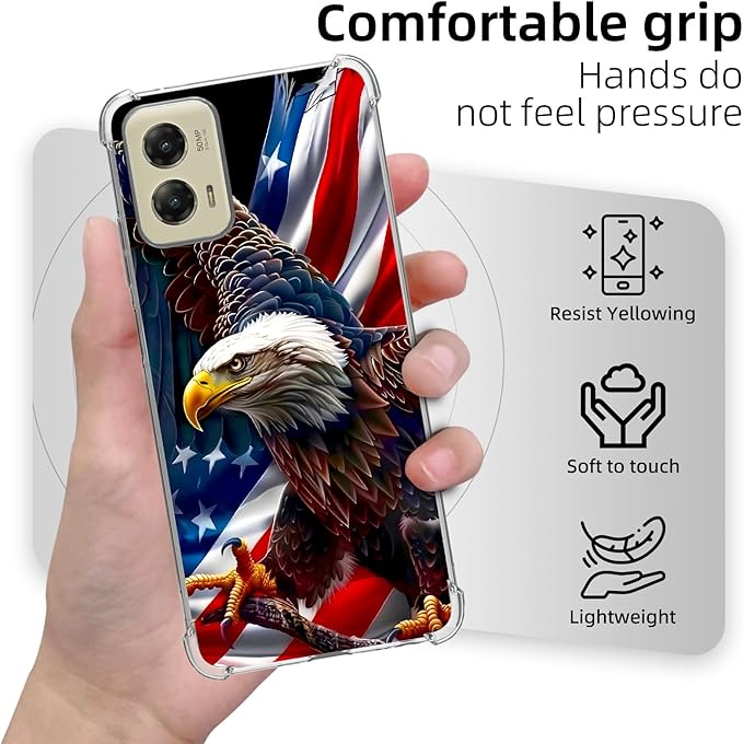 for Motorola G Stylus 5G 2024 Clear Phone Case, Lightweight Transparent TPU, Shockproof Four Corner Anti-Fall Case 6.7" American Flag Eagle for Moto G Stylus 5G 2024, Screen Protector Film