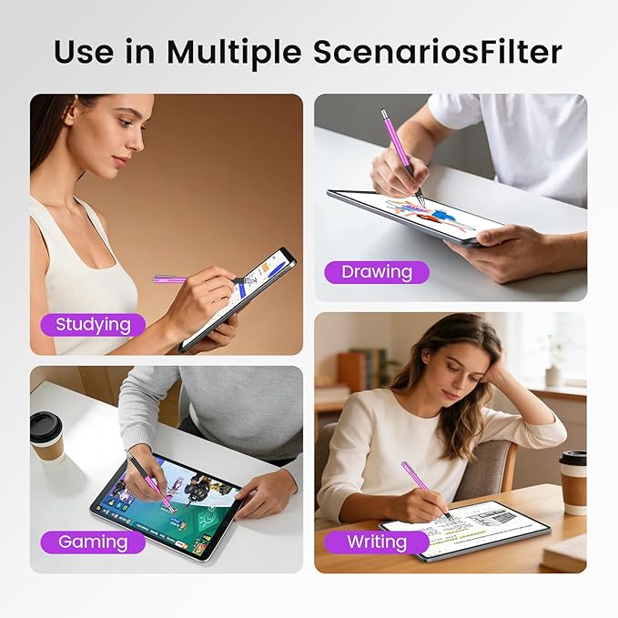MEKO 6 Pcs Stylus Pen for Touchscreen, 2-in-1 High Sensitivity & Precision for Switch, iPad/iPhone/Samsung/Android Phones & Tablets, Skylight & More, All Touch Screen Devicess (Purple)