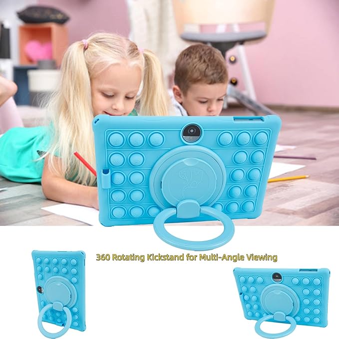 Silicone Tablet Case 360 Rotating Stand/Handle and Shoulder Strap Stylus Pen Soft Cover Compatible with COLORROOM/TUOHAITIME/JIKOCXN/WXUNJA C5 11 inch SkyBlue