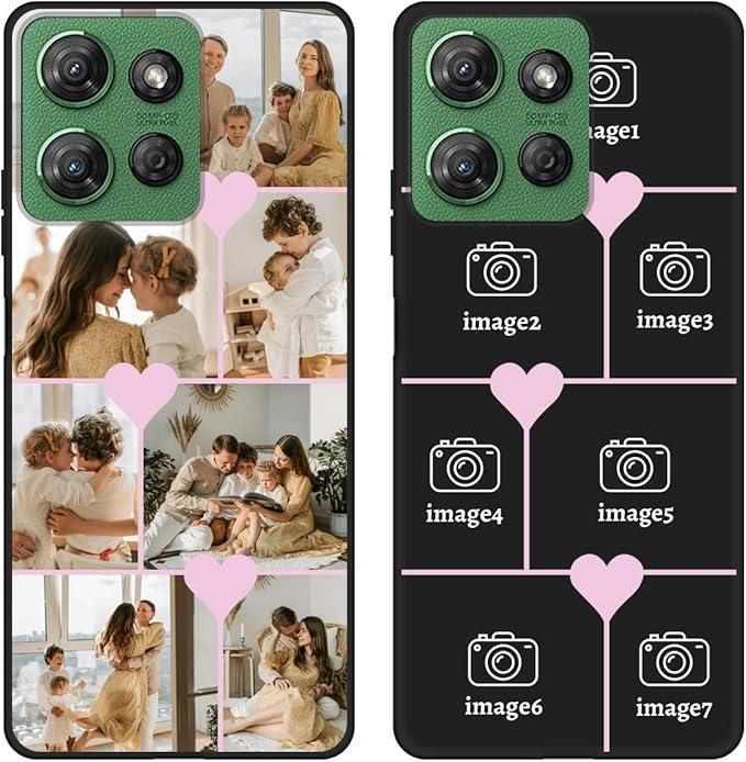 Personalized Photo Case for Motorola Moto G 5G 2026 6.7 inch, Thin Slim Soft Rubber Black Phone Cover, Custom Picture Collage Pink Heart Cute Case for Women Girl, Gift for Birthday Anniversary