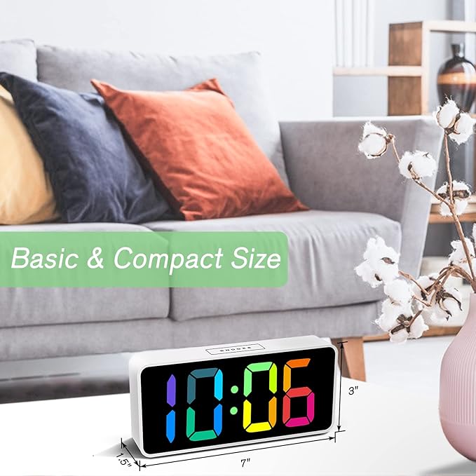 Welgo 7.5 Inches Large Digital Alarm Clock for Seniors & Kids, 0-100% Dimmable Display, USB Charging Port, Adjustable Volume, Easy Operation, Snooze, Outlet Powered for Bedroom