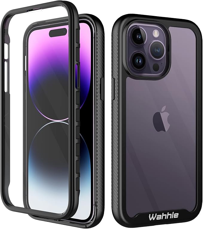 wahhle Compatible with iPhone 14 Pro Max Case, Full-Body Phone Cover with Screen Protector【Built-in, Touch Sensitive, Anti Scratch】 Upgraded Shockproof TPU Bumper Case 6.7 Inches-Black/Clear