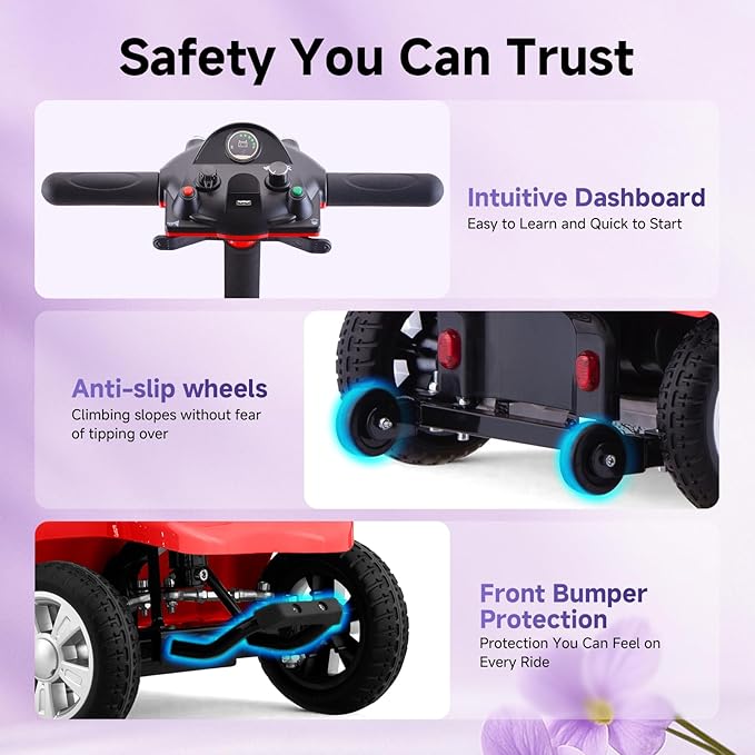 XERATH Mobility Scooters for Seniors Lightweight and Portable,Mobility Scooter with LED Headlights and Basket,lightest Foldable Mobility Scooter 4 Wheels Electric Powered Chargeable Device (Red)