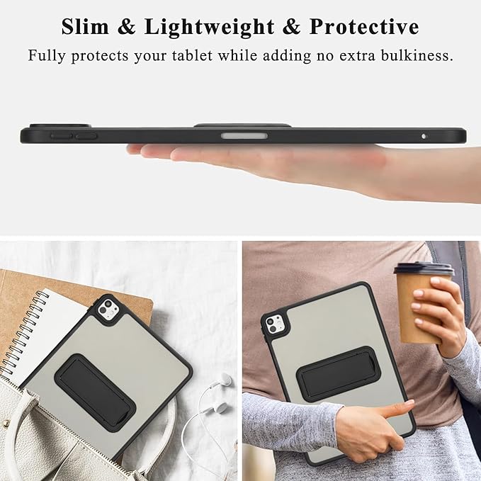 Dteck for iPad Pro 11-inch (M4/M5) 2024/2025 Release Thin Clear Case with Foldable Kickstand, Slim Fit and Lightweight, Scratch Resistant Protective Simple Transparent Tablet Back Cover Shell, Black