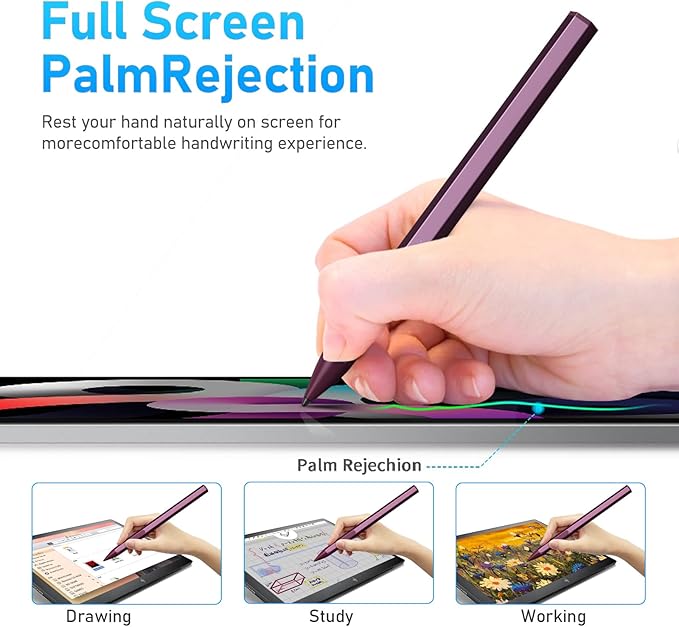 Stylus Pen for HP Envy X360 Pavilion X360 Specter X360 Spectre X2 Envy X2 Rechargeable MPP 2.0 Tilt Active Pen with 4096 Pressure Sensitivity, Palm Rejection, Hexagonal Pen Body Design, Red