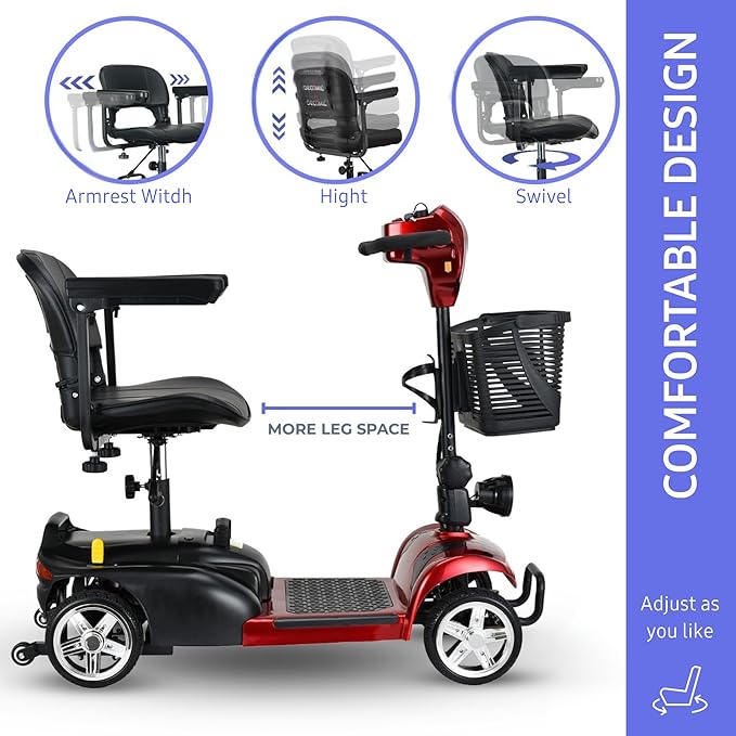 DECOMIL Mobility Scooter for Seniors – 20 Miles Range, 4 Wheel Foldable Electric Scooter, 24V 20Ah Battery, 300W Motor, 285 lbs Capacity, Travel Scooter with USB Charging Input,