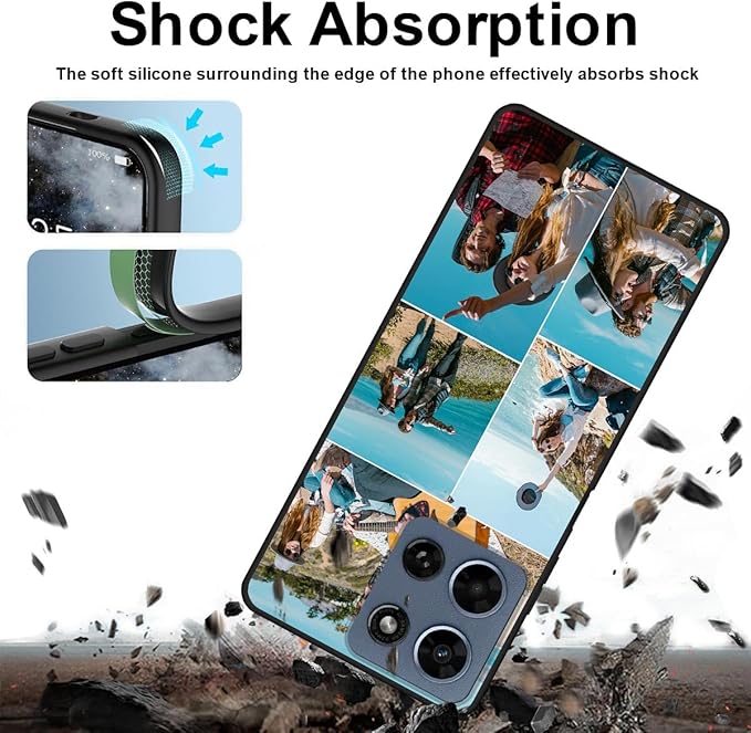 Customized Photo Case for Motorola Moto G Play 2026 6.7 inch, Personalized Collage Design Phone Cover, Custom Picture Black Silicone Soft Slim Rubber Case, Gift for Couple Lover Bestie