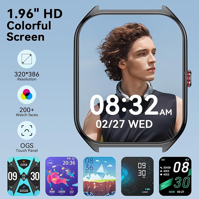 2026 AI Smart Watch for Men Women with ChatGPT, 1000mAh Fitness Tracker 60-Day Standby Time, 1.96" HD SmartWatch with 200+ Sport Modes/Heart Rate/Sleep Monitor, IP68 Waterproof Pedometer for Android
